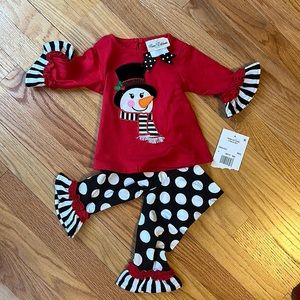 Baby Girl’s Snowman Christmas shirt and pant set
